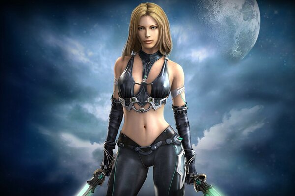 Sexy girl. Sword. Amulet