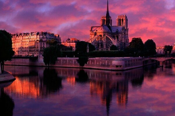 Red sunset over the city