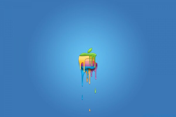 Apple icon on a blue background with streaks of paint