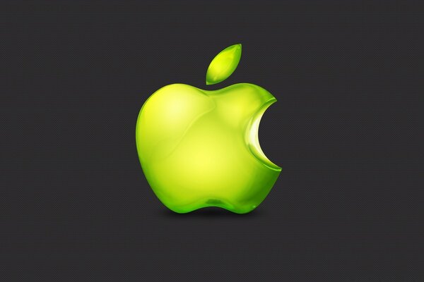 एक हल्के हरे सेब के रूप में शैलीबद्ध एक अंधेरे पृष्ठभूमि पर एक उज्ज्वल सेब आइकन