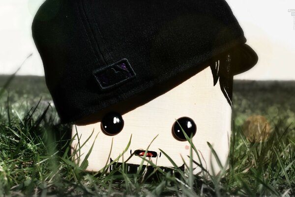 Toon in a hat on the grass