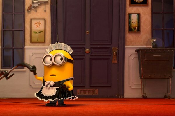 Cartoon Despicable Me minion-maid with vacuum cleaner