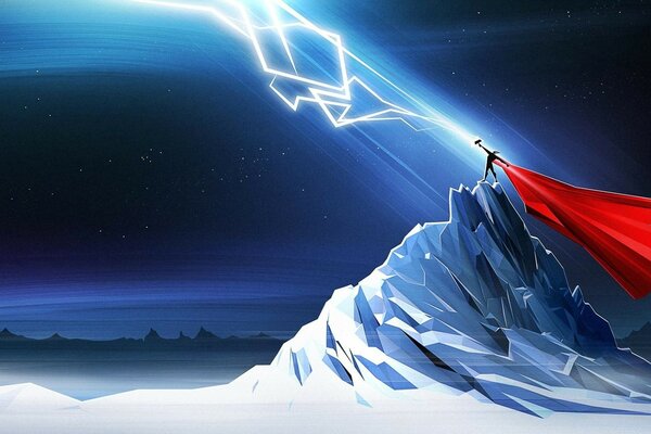 Homme de dessin animé sur la montagne en hiver