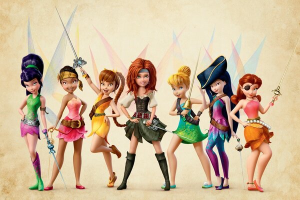 Cartoon characters girls with rapiers in their hands