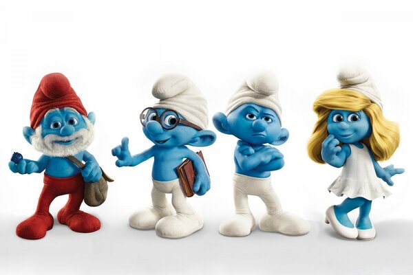The cartoon characters are Smurfs. Sketches of Smurfs