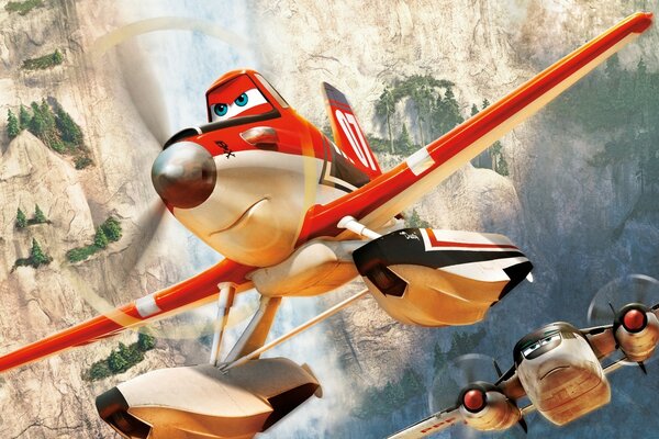 A red plane in the sky. Chase in the sky