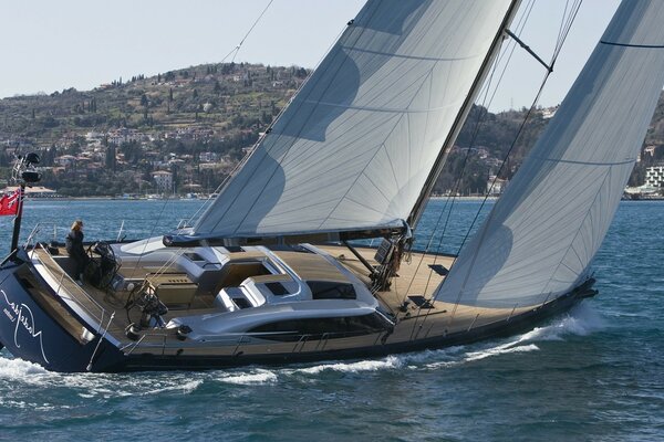 Beautiful sailboat in the blue sea