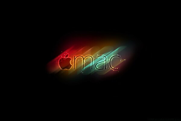 रंगीन चमक धारियों की पृष्ठभूमि पर एप्पल लोगो