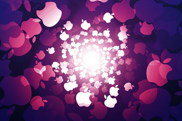 Арт из логотипов Эппл белого, розового, фиолетового цвета
