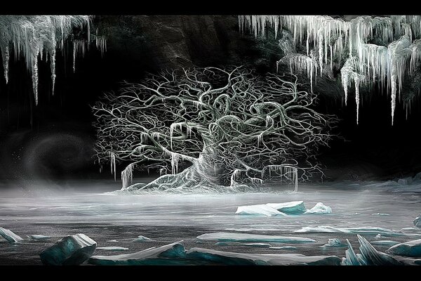 A mystically beautiful tree in ice