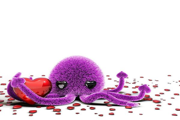 Toy baby octopus with a heart