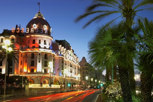 A palace next to palm trees