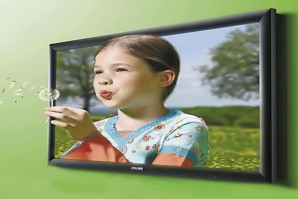 Girl launching soap bubbles from the TV