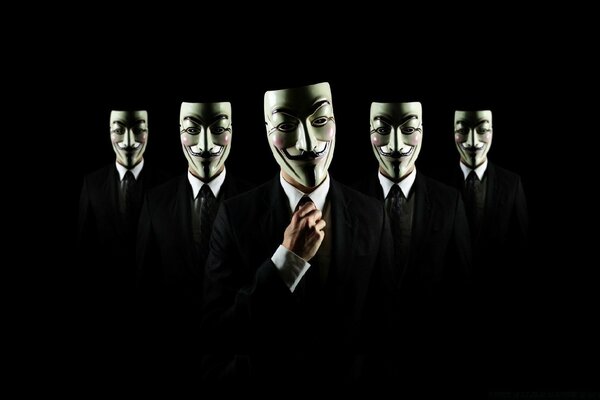 Five people in identical masks vendetta