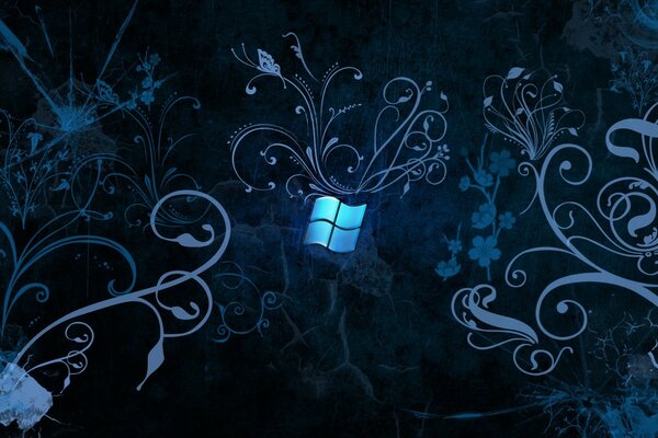 Sfondo scuro con illustrazione di windows bel design