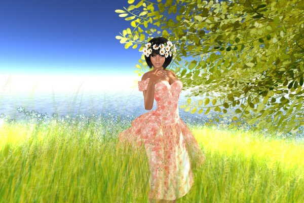 Image of a girl in a sundress on a summer field