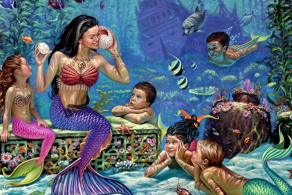 Mysterious image of mermaids under water