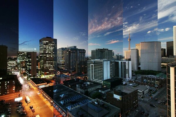 A bird s-eye view of the city in different weather conditions