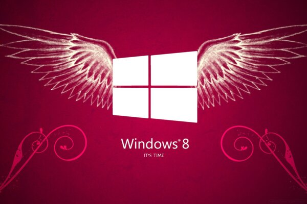 Windows logo with wings on a burgundy background