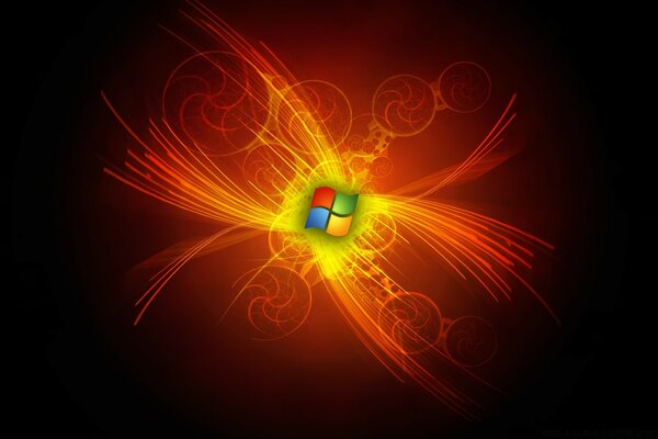 Scharlachrotes Licht und Flammen zum Windows-Logo