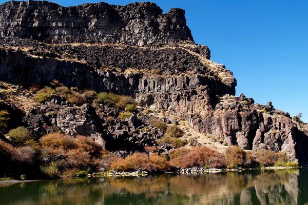 Una roca de roca porosa sobresale del agua