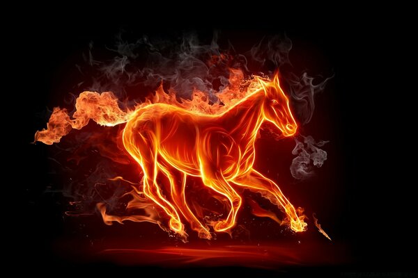 A fiery horse on a dark background