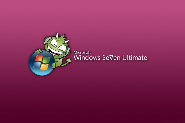 Microsoft Windows seven ultimate on a burgundy background
