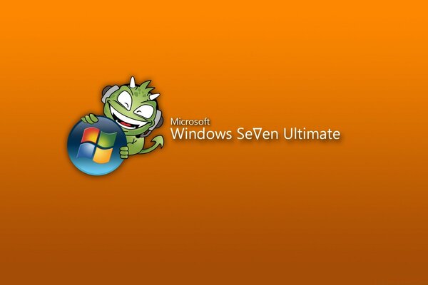 Microsoft Windows seven ultimate auf orangefarbenem Hintergrund