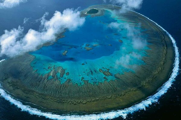 Images of the island in blue water