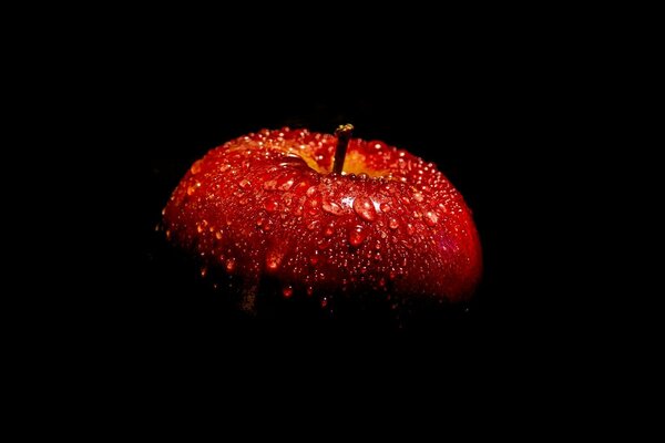 Red apple with water drops