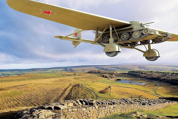 Tanks rumbled over the field, they were lifted into the sky by a plane