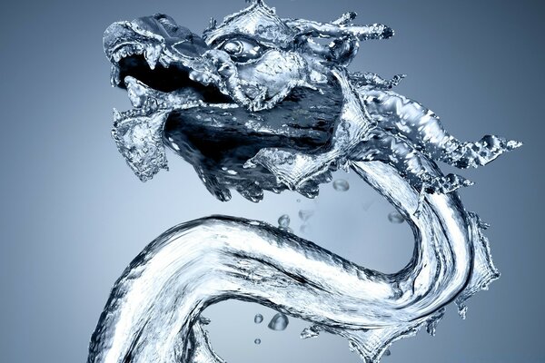 Water droplets in the shape of a dragon