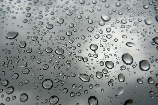 Wassertropfen auf einer glatten, dunklen Oberfläche