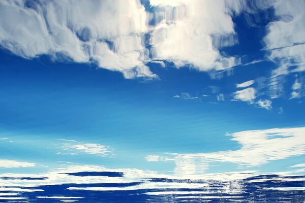 Blue sky in the reflection of water