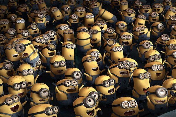 Los minions amarillos en monos expresan varias emociones