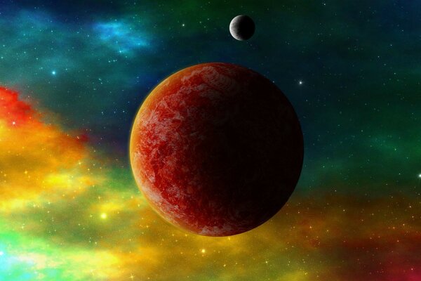 Planeta vermelho no céu estrelado