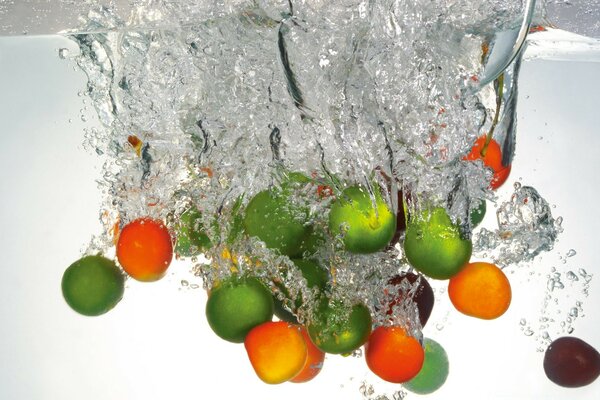 Fruits in clear, clear water