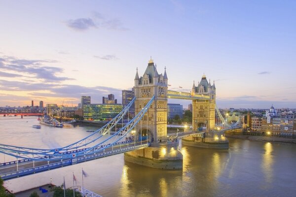 Journey across the bridge of the city into the river