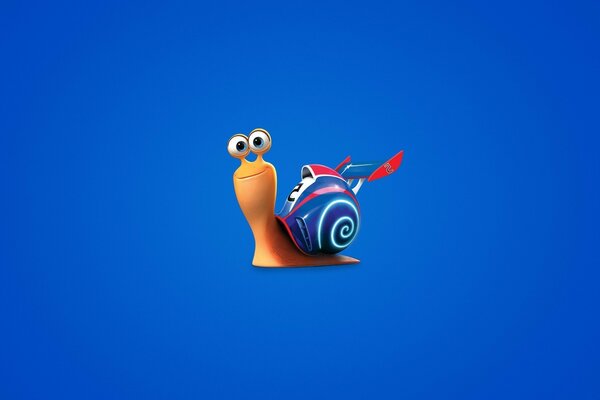 Cartoon snail with a shell painted to look like a racing car