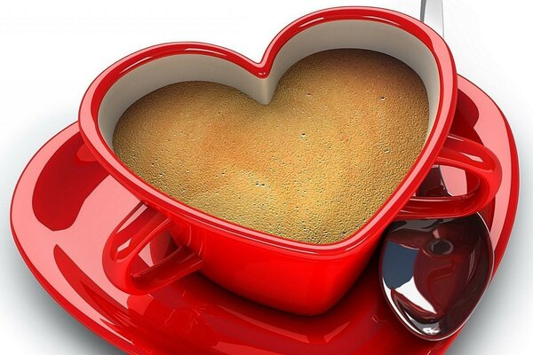 Red heart-shaped mug on a plate