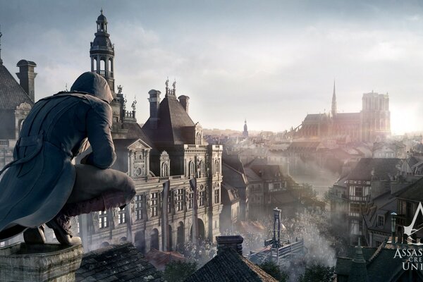 Assassins creed auf dem Dach vor dem Sprung des Glaubens