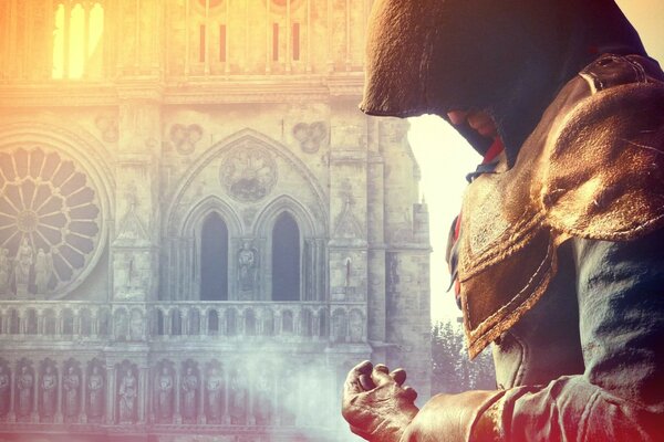 Le personnage principal du jeu Assassin s creed dans le profil de la hotte