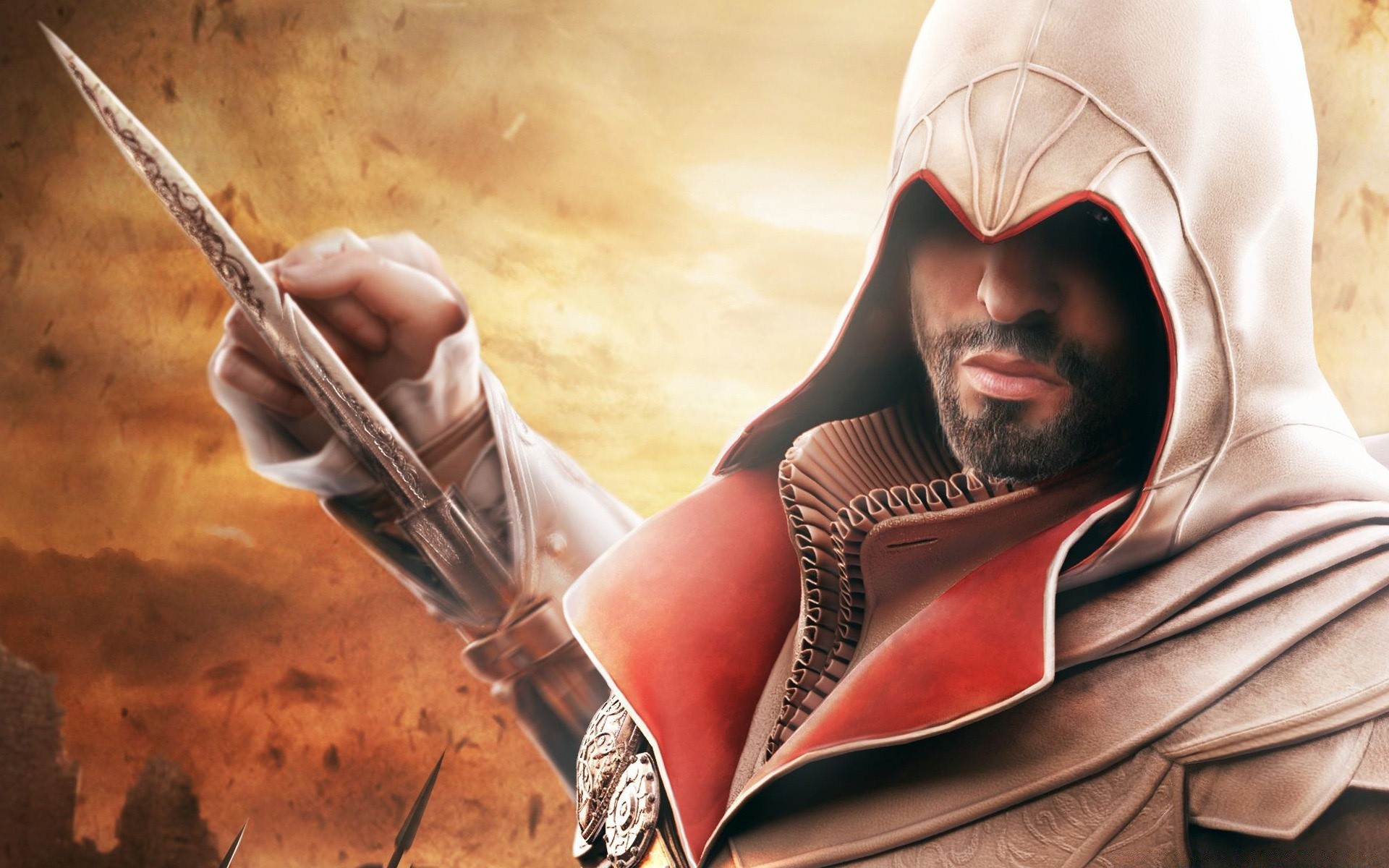 assassin s creed ересек жалғыз адам перде кию қару қылыш портрет дін