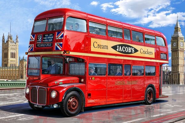 Ein Doppeldecker-Bus in London an der Hauptstraße