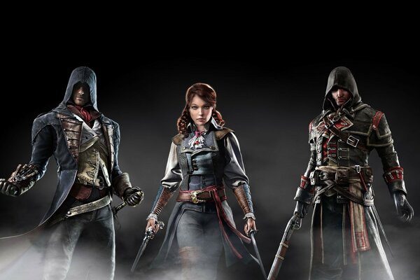 Assassin s creed. Travelers on a black background