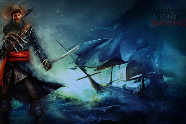 Assassin s creed. Ein Pirat und ein Schiff im Meer