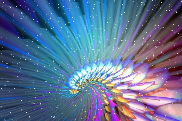 Futuristic dynamic picture of feathers against the background of space