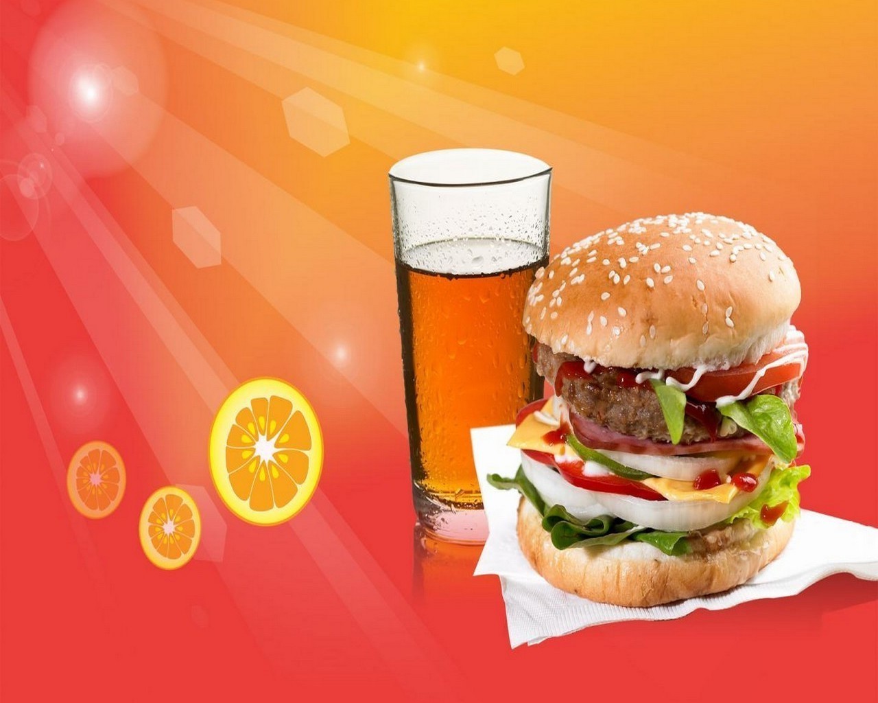 food & drink burger sandwich lettuce bread bun fast sesame unhealthy food refreshment cheese lunch beer tomato meat meal cola nutrition delicious dinner