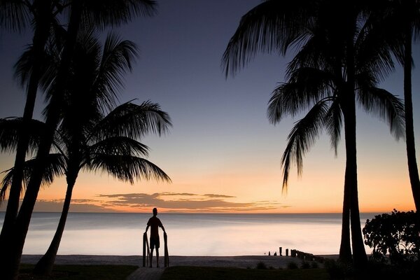 A man meeting the dawn by the sea