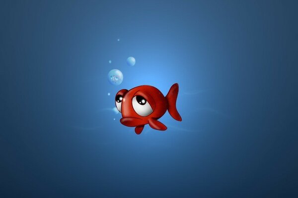 Sad red fish on a blue background